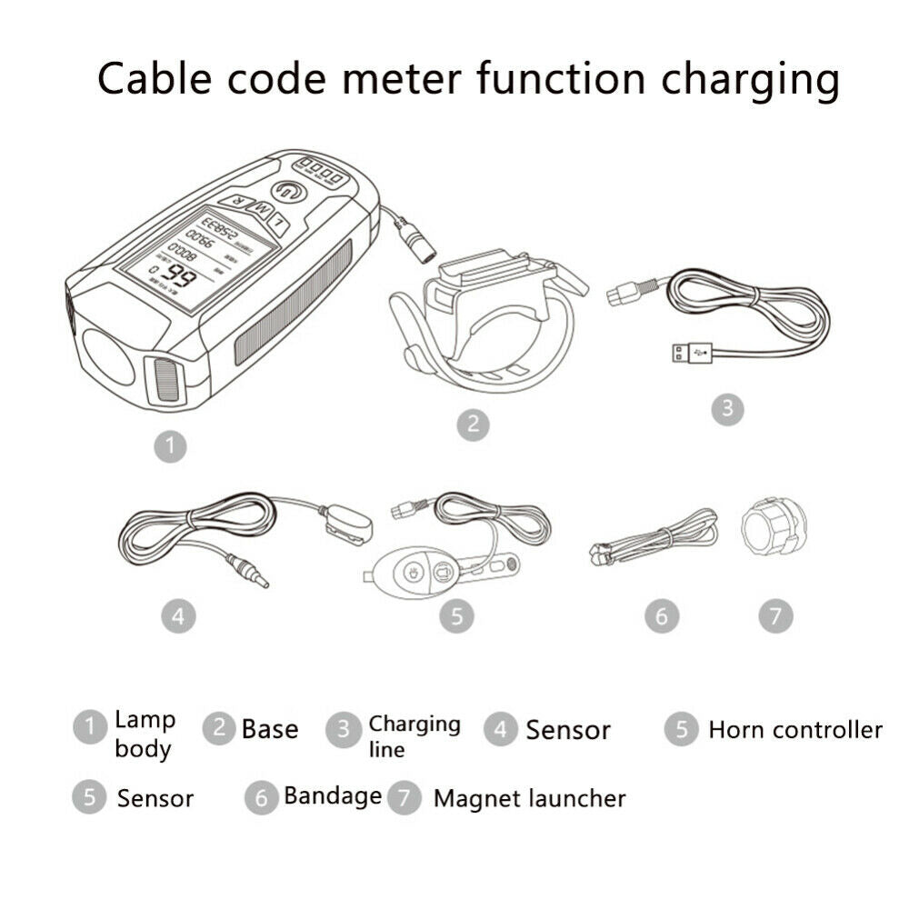 LED Bicycle Headlight with Horn and Speedometer USB-Rechargeable Front Bike Light Suitable For Bicycles