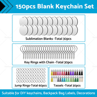 compare product Bulk Keychains Ornament Set 150PCS Sublimation Blank Keychain for Crafts Jewelry