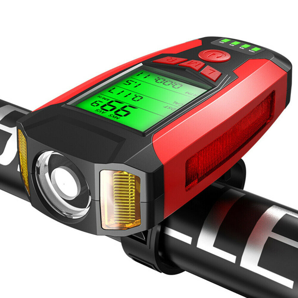 LED Bicycle Headlight with Horn and Speedometer USB-Rechargeable Front Bike Light Suitable For Bicycles