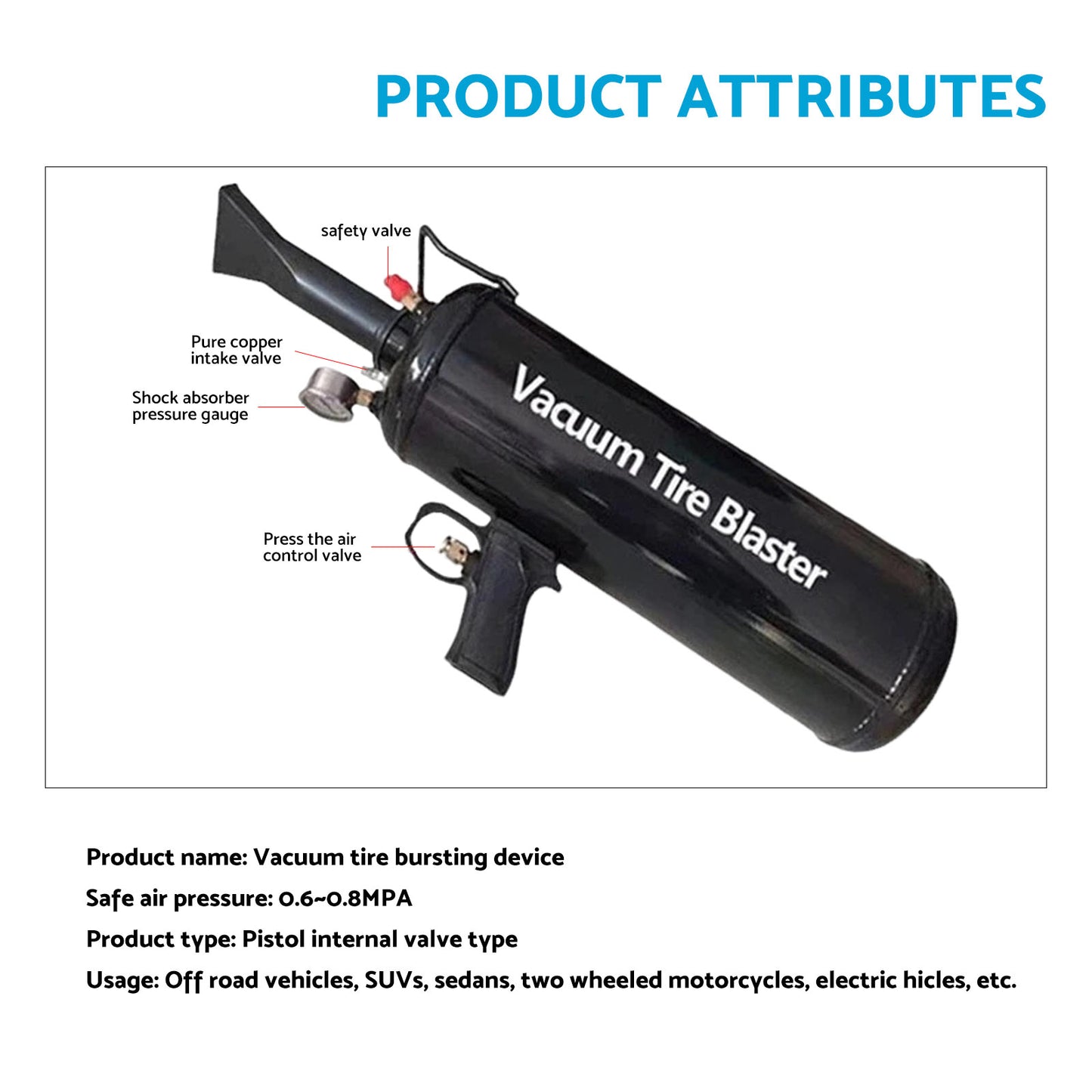 9 Litre Tyre Inflator Air On Board Portable Steel Air Tank  Bead Seater Blaster