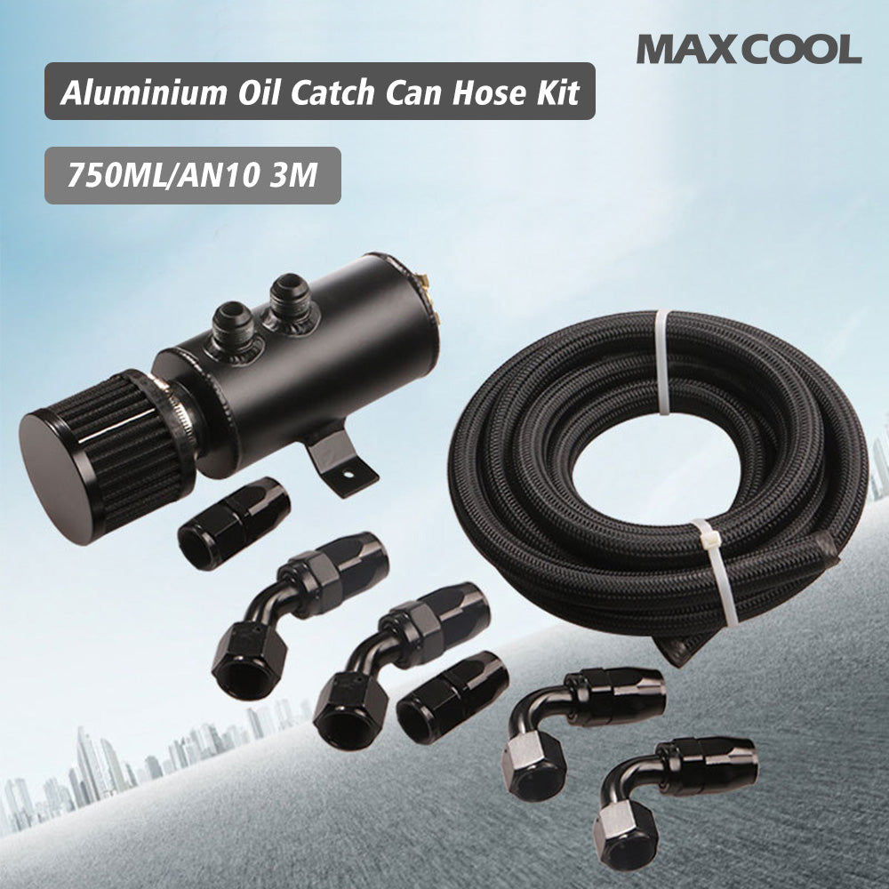 {{ Aluminium Baffled Engine Oil Catch Can 0. 75L 2 Port AN10  3M Hose Fitting Kit }} - Buy Car Parts Online at {{ Kaka Auto Parts }}.