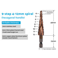 Cobalt Steel Step Cone Drill Bit Hole Cutter 4-12/20/32mm for Stainless Steel