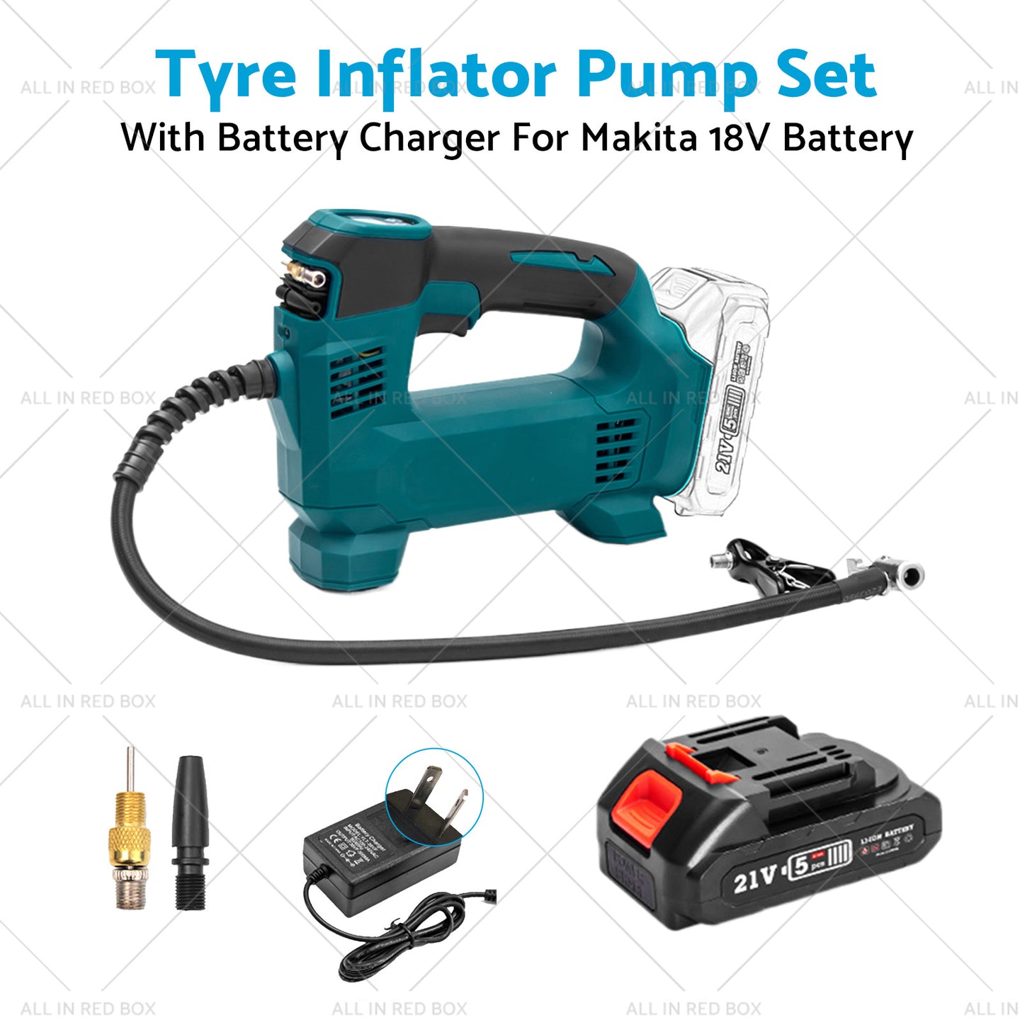 {{ Cordless Portable Tyre Inflator Pump w  Battery Charger For Makita 18V Battery }} - Buy Car Parts Online at {{ Kaka Auto Parts }}.