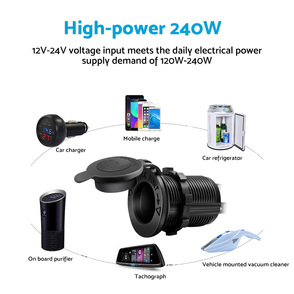 2x Waterproof 12V Car Cigarette Lighter Socket With USB Charger Power Adapter Outlet