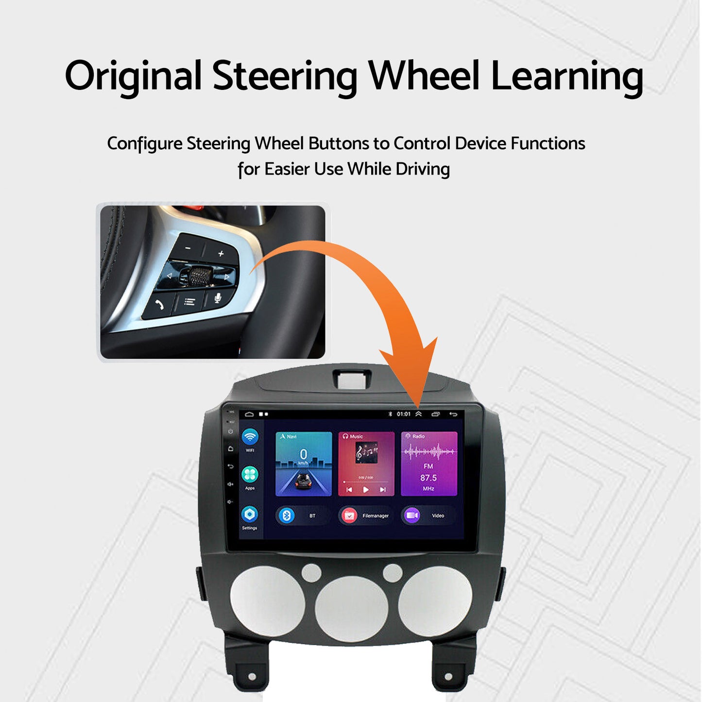 Android 13 Head Unit 9'' Apple CarPlay Bluetooth Suitable For Mazda 2 2007-2014