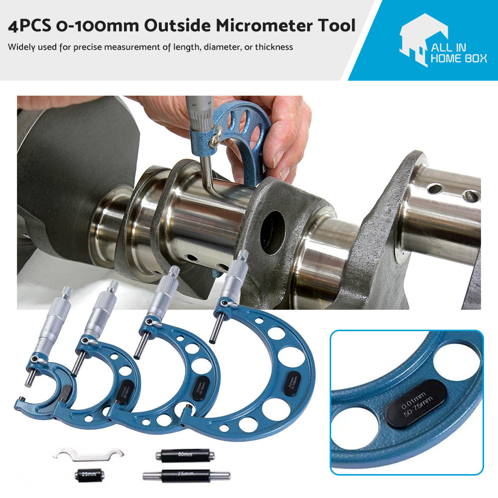 {{ 4pcs 0-100mm Outside Micrometer Machinist Tool Set Carbide 0. 01mm }} - Buy Car Parts Online at {{ Kaka Auto Parts }}.