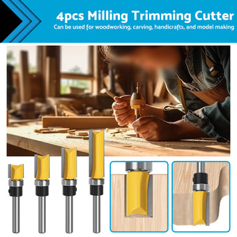 compare product 4pcs 1 4 Shank Top Bearing Flush Trim Pattern Router Bit Set Milling Cutter Kit