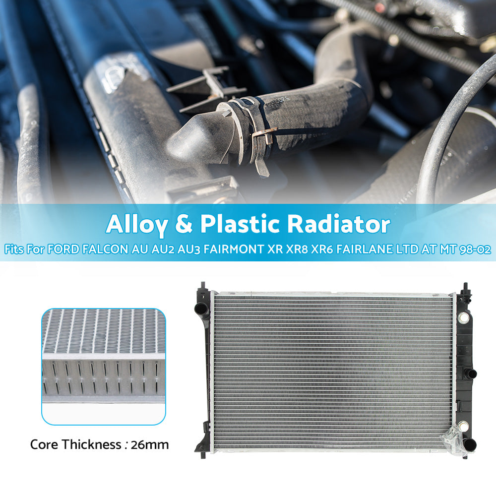 {{ RADIATOR FOR FORD FALCON AU AU2 AU3 FAIRMONT XR XR8 XR6 FAIRLANE LTD AT MT 98-02 }} - Buy Car Parts Online at {{ Kaka Auto Parts }}.