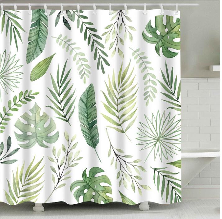 {{ Bathroom Fabric Shower Curtain 12 Hook Set Water Resistant Tropical Plants Panel }} - Buy Car Parts Online at {{ Kaka Auto Parts }}.