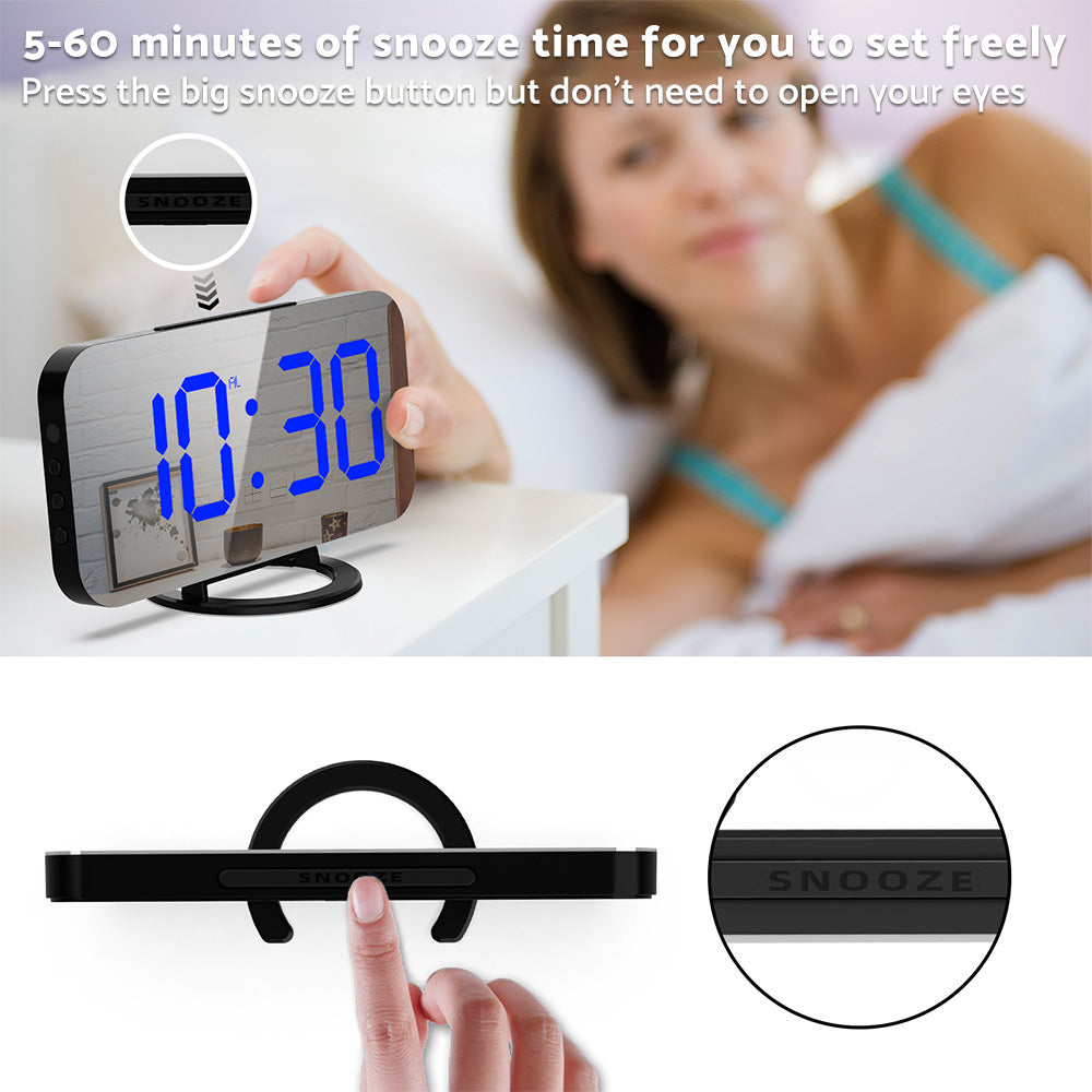 {{ Digital Alarm Clock Mirror LED Display Snooze Function Dim Mode Wall Bedroom }} - Buy Car Parts Online at {{ Kaka Auto Parts }}.
