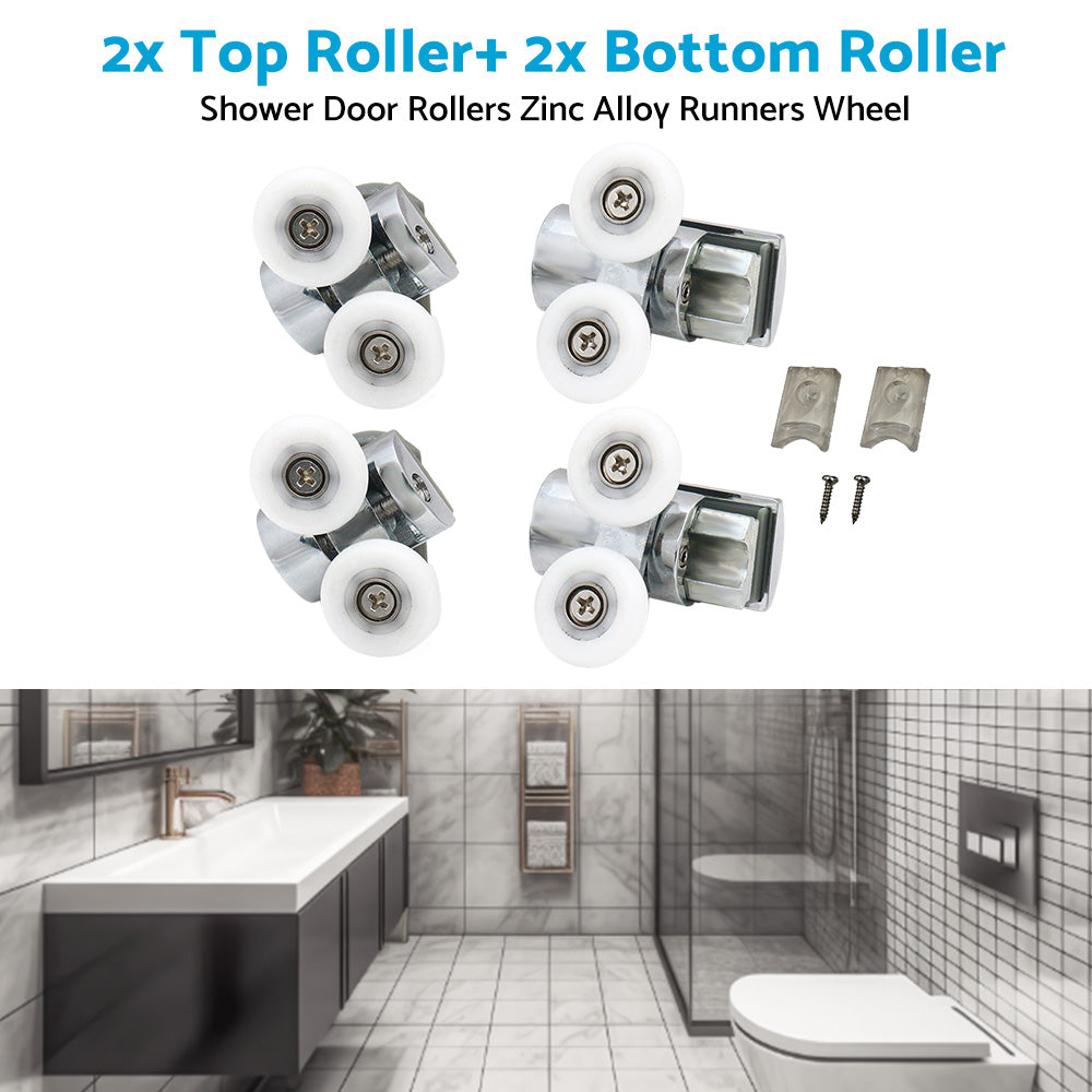 Shower Door Roller 4x Zinc Alloy Twin Top & Bottom Runners Wheel 23mm Suitable For Sliding Doors