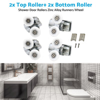 Shower Door Roller 4x Zinc Alloy Twin Top & Bottom Runners Wheel 23mm Suitable For Sliding Doors