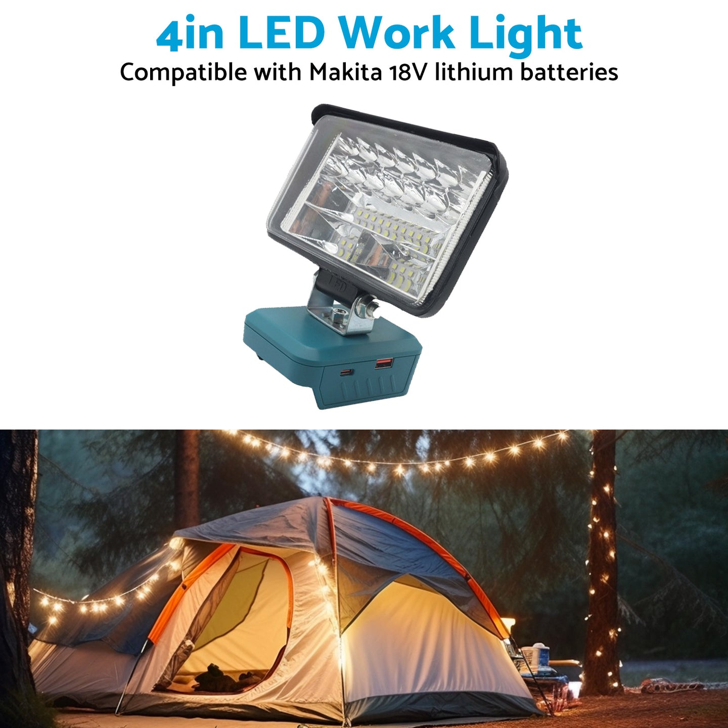 {{ 4in LED Work Light Suitable For Makita 18V Li-Ion Battery Workshop Flashlights }} - Buy Car Parts Online at {{ Kaka Auto Parts }}.