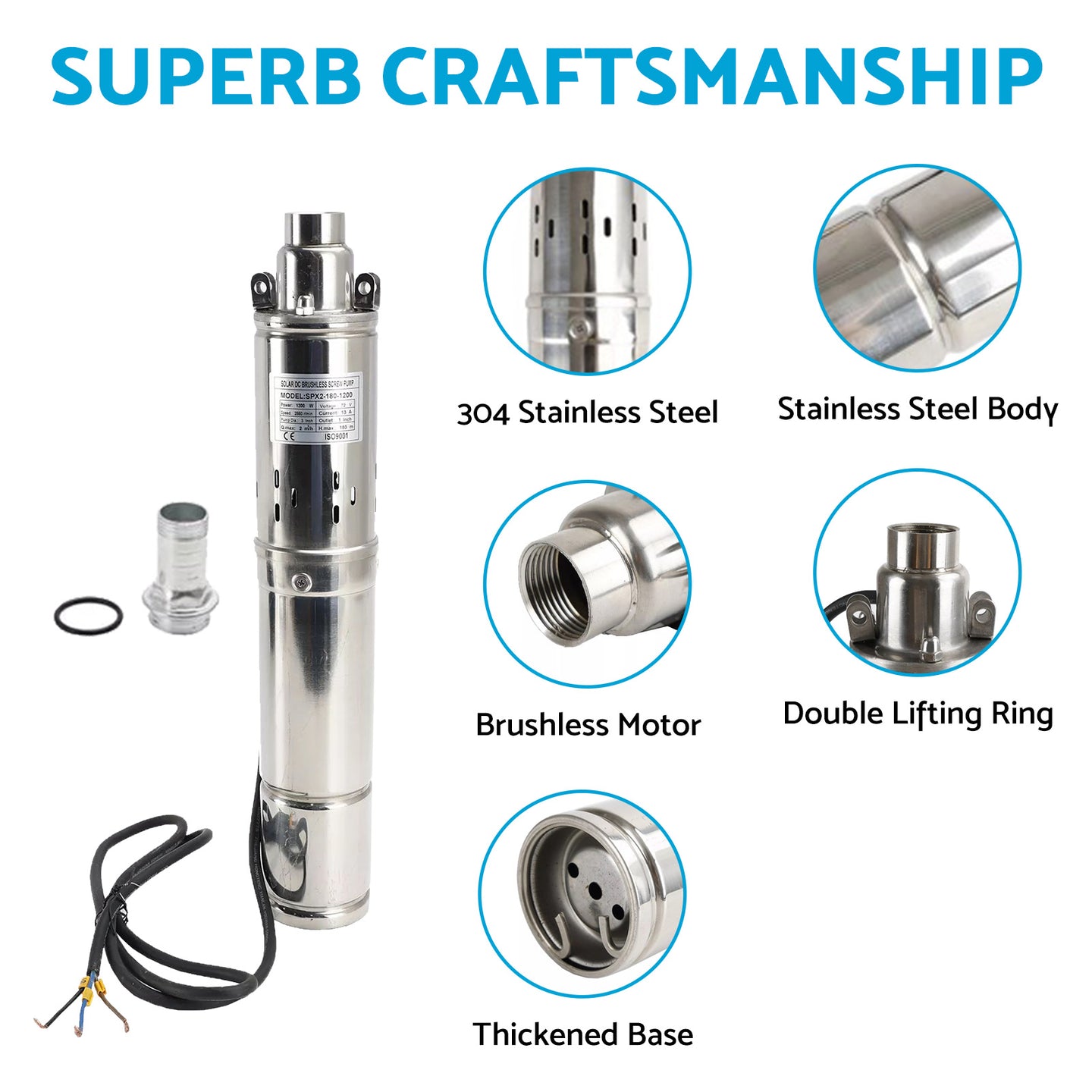 {{ 3in Deep Well Solar Bore Pump 48V 750W Submersible MPPT Screw Pump 140M }} - Buy Car Parts Online at {{ Kaka Auto Parts }}.