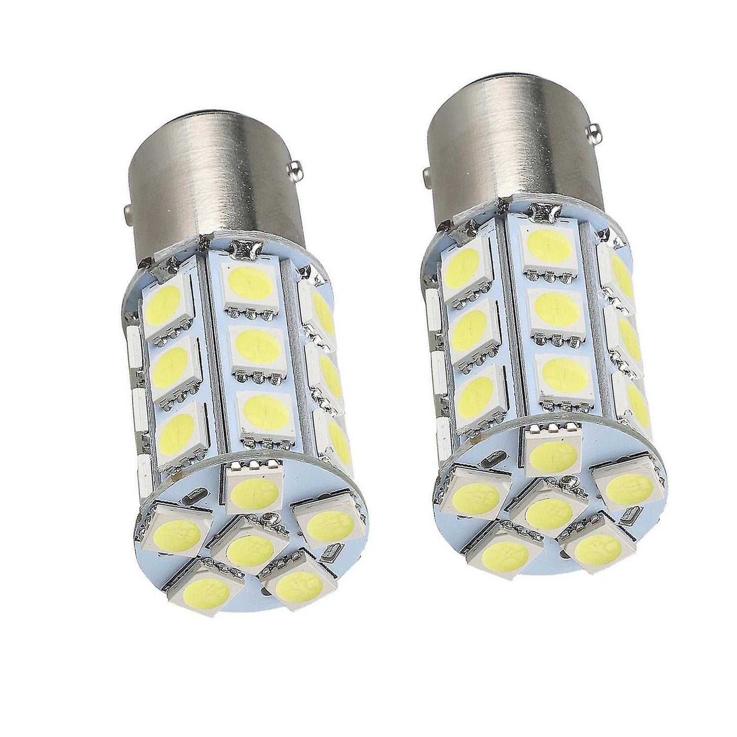 2x 12V BA15D LED White 27 SMD 5050 Indicator Signal Lights Suitable For Caravan & Car