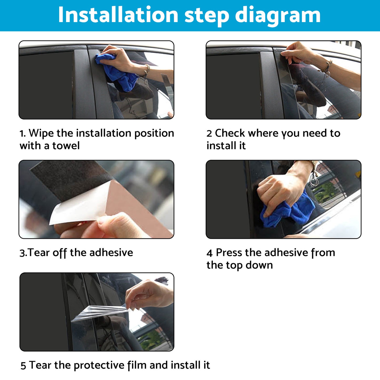 Gloss Black Pillar Posts Door Trim Cover Suitable For Toyota RAV4 2019-2024