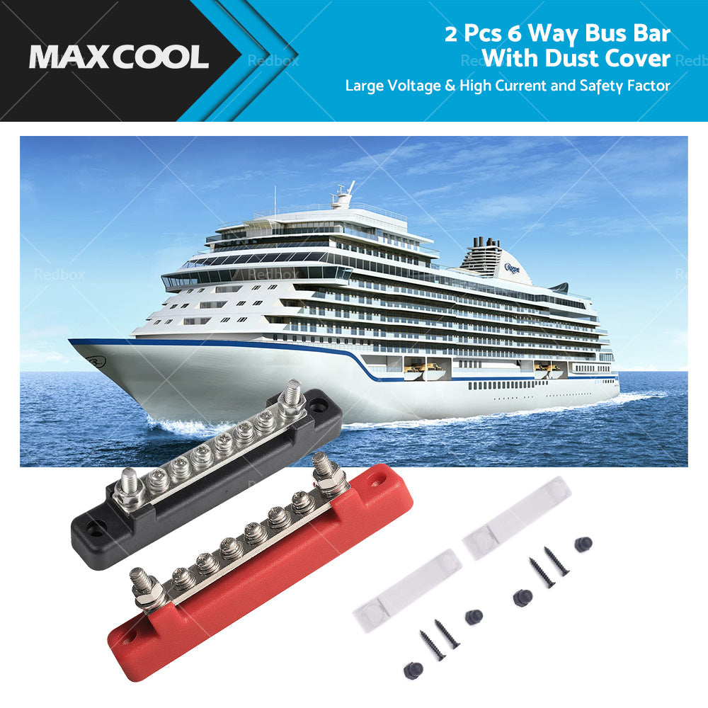 {{ 1 Red  and  1 black Bus Bar Power Distribution Terminal Block 6 Way 12V 150A Rated }} - Buy Car Parts Online at {{ Kaka Auto Parts }}.
