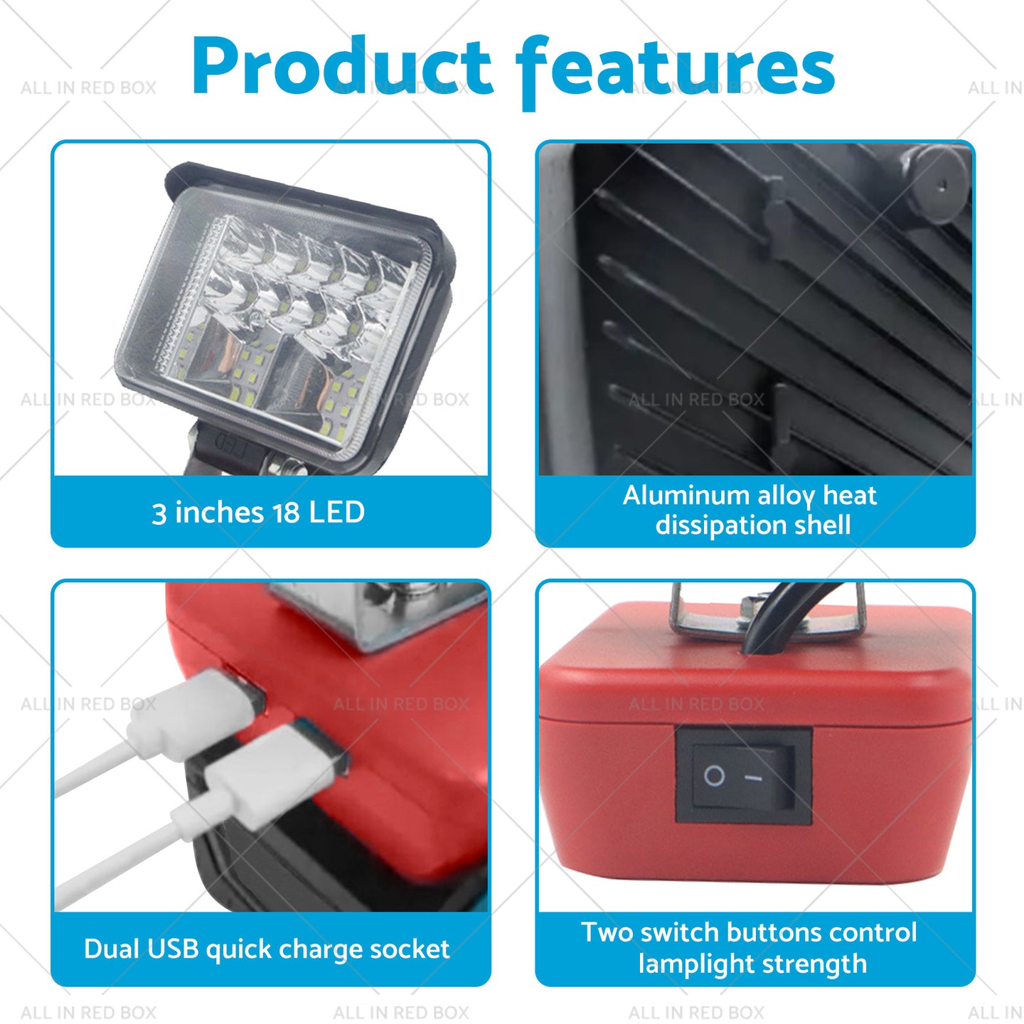 {{ 3in Wireless LED Work Light Tool Torch Suitable for Milwaukee 18V Li-ion Battery }} - Buy Car Parts Online at {{ Kaka Auto Parts }}.