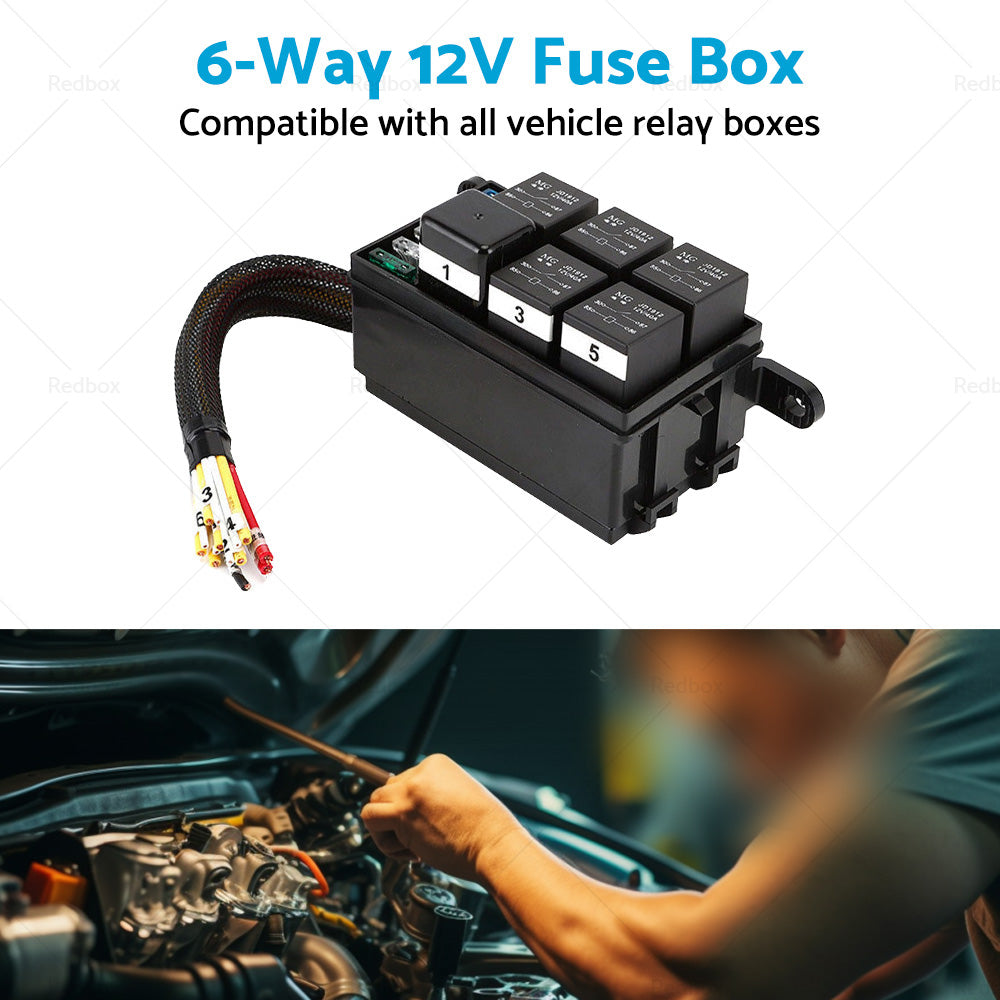 {{ 6-Way 12V Auto Waterproof Fuse Relay Holder Box Block 40A Relays with ATC Fuse }} - Buy Car Parts Online at {{ Kaka Auto Parts }}.
