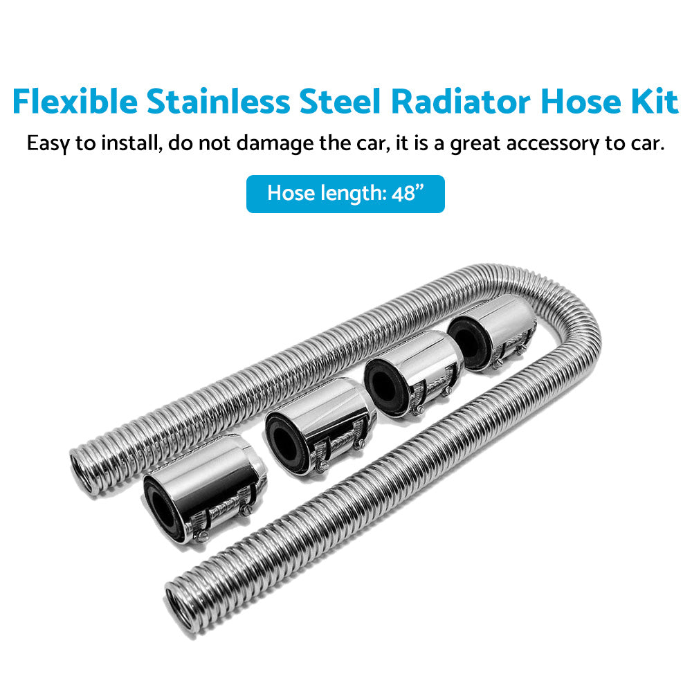 {{ 48inch Flexible Stainless Steel Radiator Hose Kit with Chrome Caps Car Polished }} - Buy Car Parts Online at {{ Kaka Auto Parts }}.