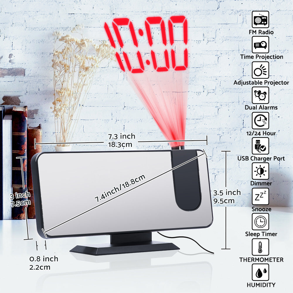 Projection on Ceiling Digital Dual Alarm Clock Bedroom Radio LED Big Screen