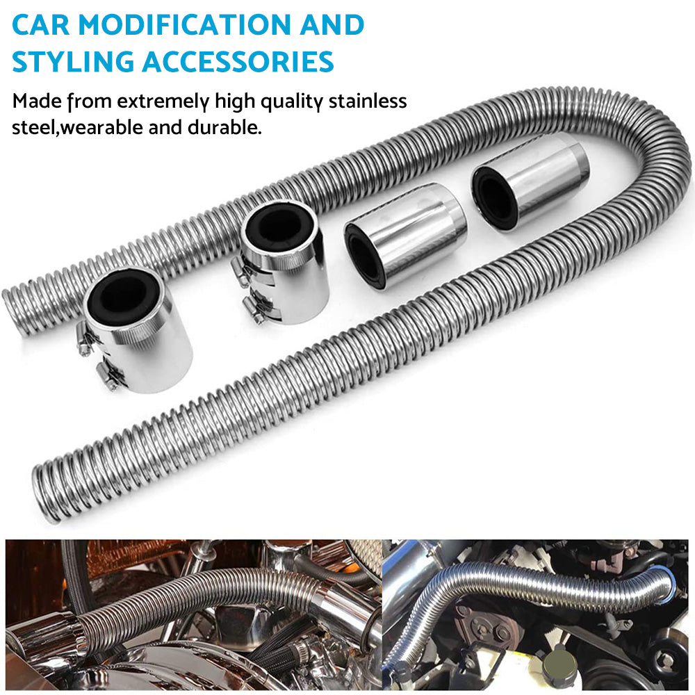 {{ 48inch Flexible Stainless Steel Radiator Hose Kit with Chrome Caps Car Polished }} - Buy Car Parts Online at {{ Kaka Auto Parts }}.