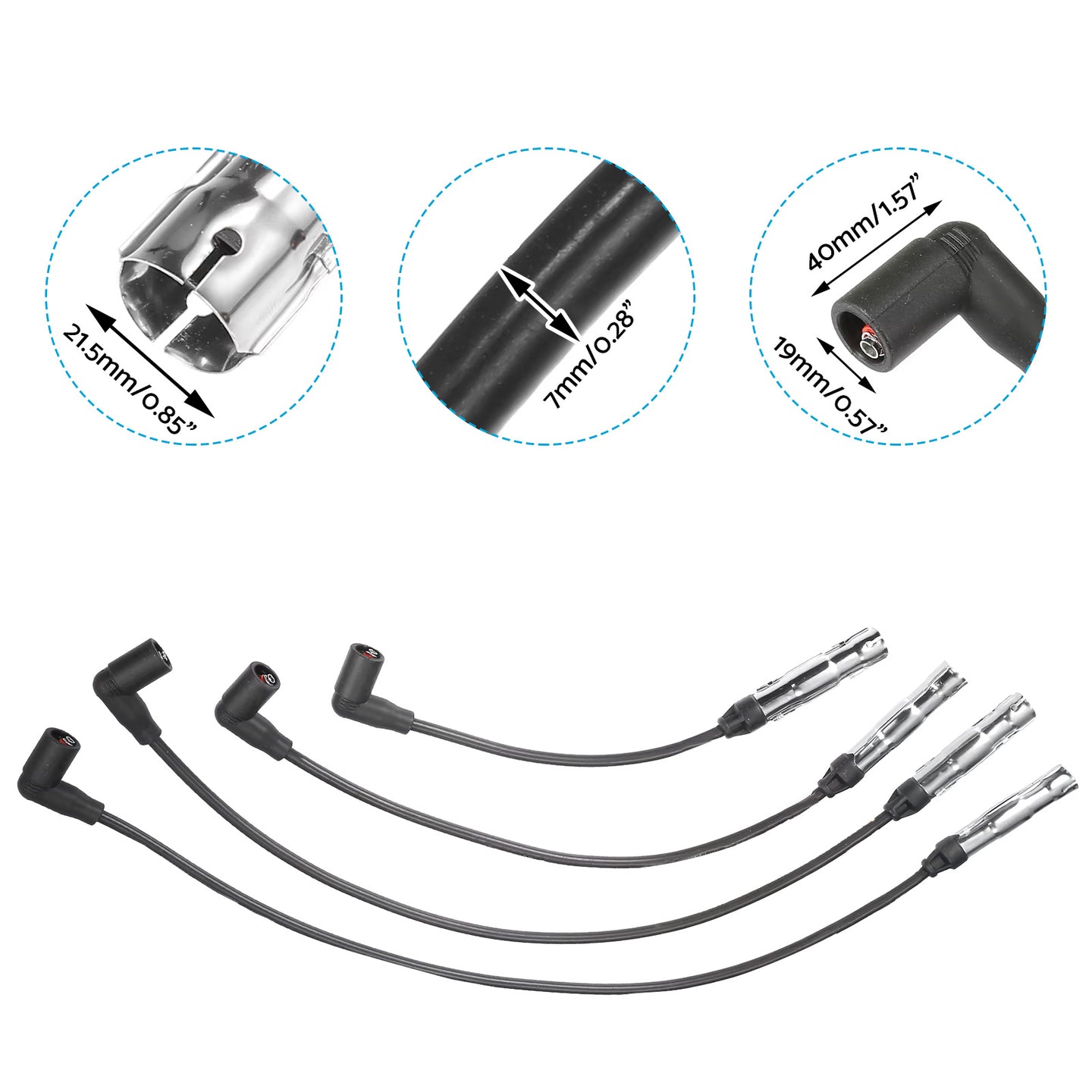 {{ 4pcs 7mm Ignition Spark Plug Wire Suitable For VW Beetle Golf Jetta 2.0 L4 98-15 }} - Buy Car Parts Online at {{ Kaka Auto Parts }}.
