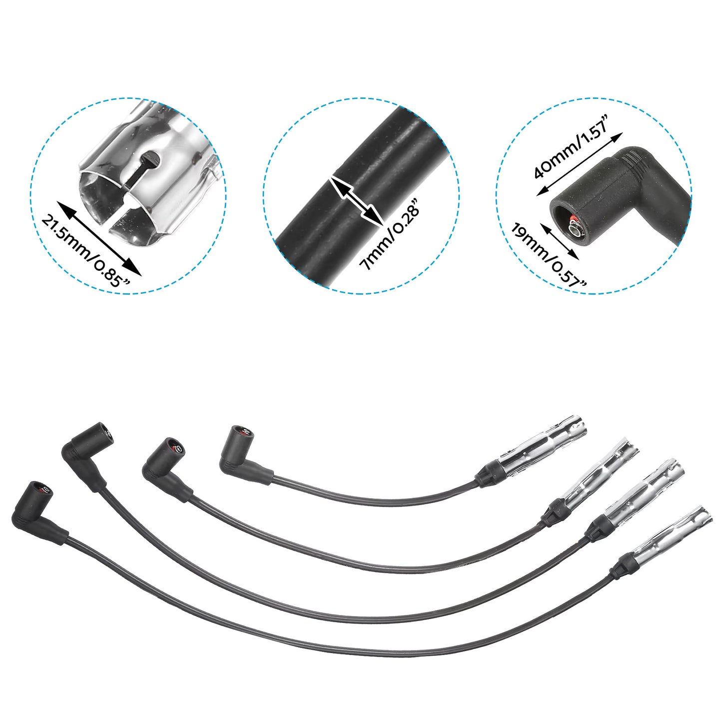 {{ 4pcs 7mm Ignition Spark Plug Wire Suitable For VW Beetle Golf Jetta 2.0 L4 98-15 }} - Buy Car Parts Online at {{ Kaka Auto Parts }}.
