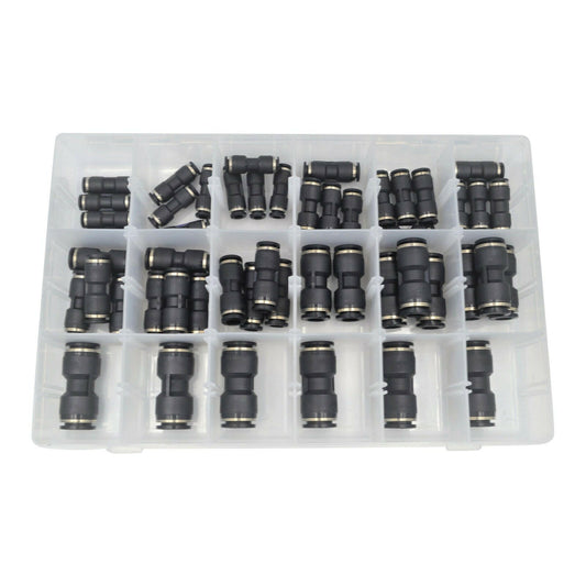 Pneumatic Push In Air Line Hose Quick Connect Kit 50x Suitable For Imperial Nylon Tubing