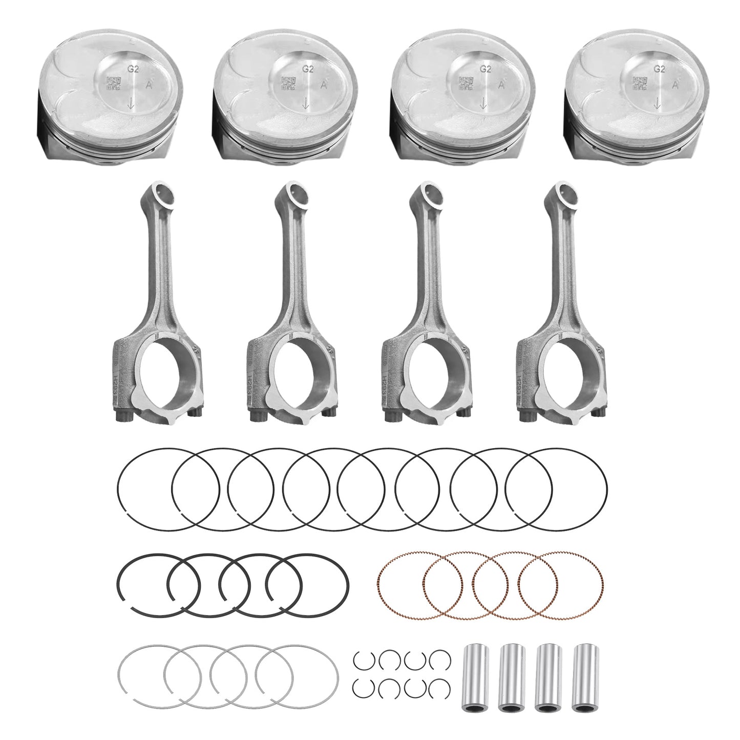 {{ 4x Piston & Rings Connecting Rod kit Suitable For Kia Soul Forte Koup 2.0L 14-18 }} - Buy Car Parts Online at {{ Kaka Auto Parts }}.