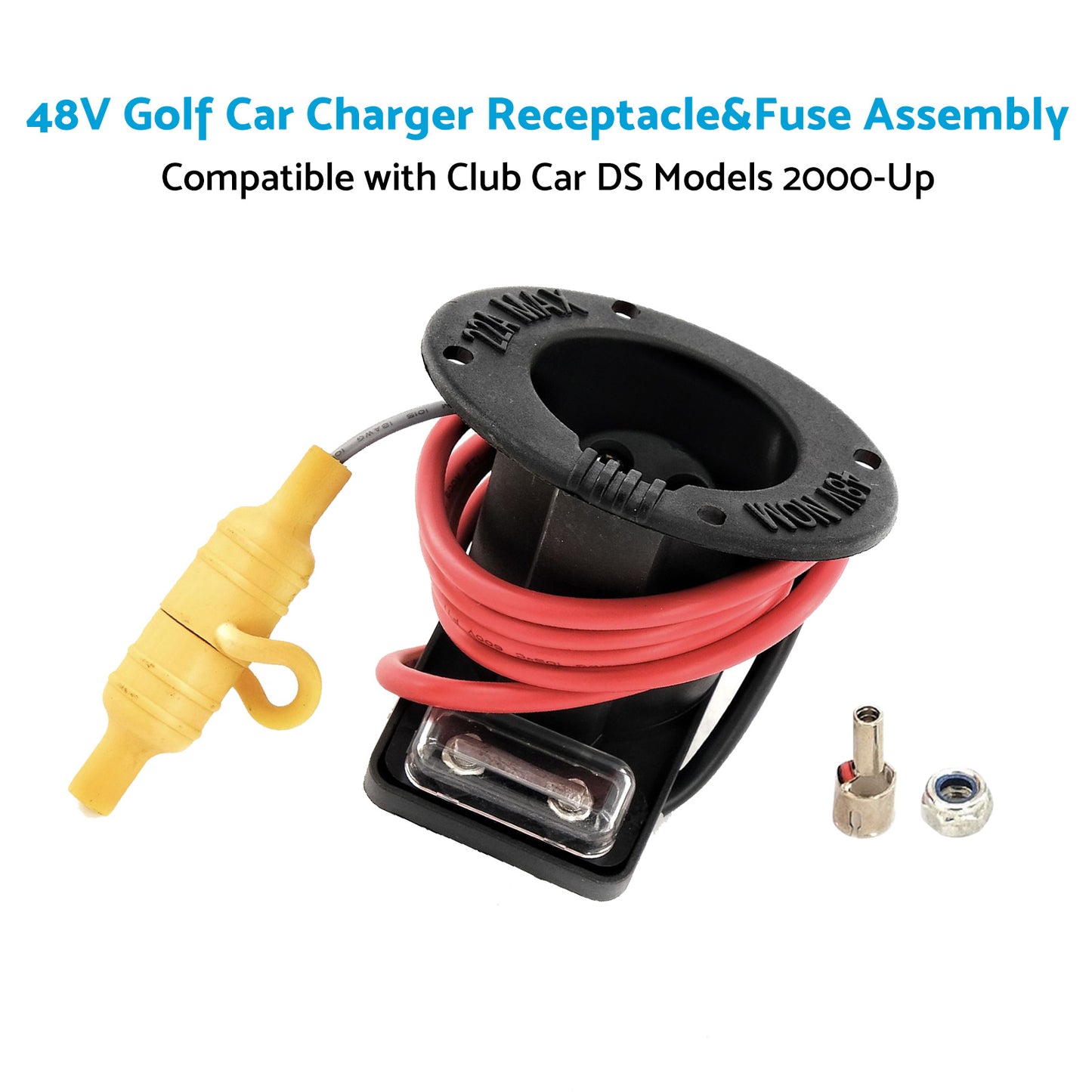 48V Golf Car Charger Receptacle and Fuse Assembly Suitable for Club Car DS 2000-Up