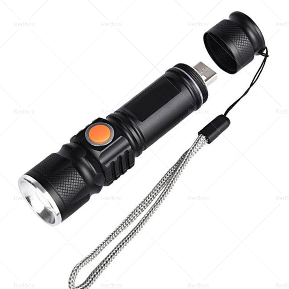 {{ 1pcs Black USB Rechargeable LED Flashlight Waterproof Torch Outdoor }} - Buy Car Parts Online at {{ Kaka Auto Parts }}.