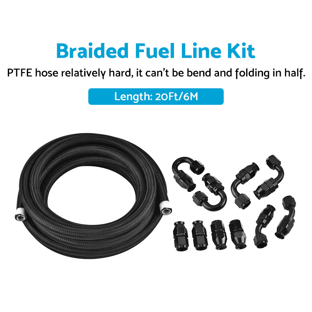 {{ 8AN E85 Stainless Steel Braided PTFE Fuel Line Hose Swivel Fittings Kit 20FT 6M }} - Buy Car Parts Online at {{ Kaka Auto Parts }}.