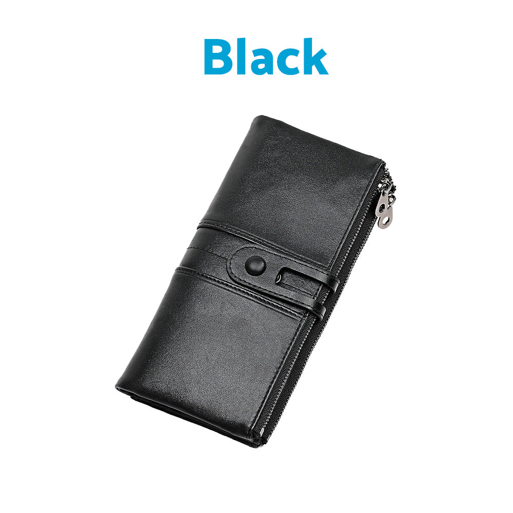 Leather Wallet Unisex Zip-Around Card Coin Holder Brown Black Red