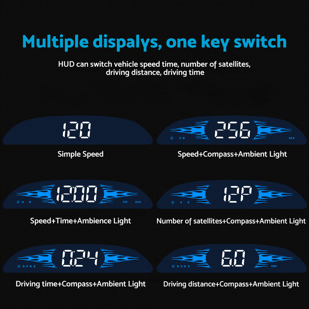 Car HUD Head-Up Display LCD Digital GPS Speedometer with Overspeed Alarm Universal
