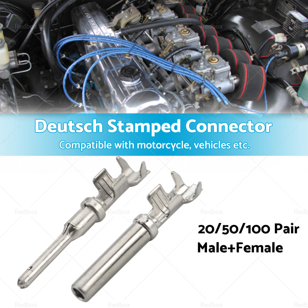 {{ 20 or 50 or 100 Pair Deutsch Solid Terminal No. 16 Stamped Contact Pins Male Female }} - Buy Car Parts Online at {{ Kaka Auto Parts }}.