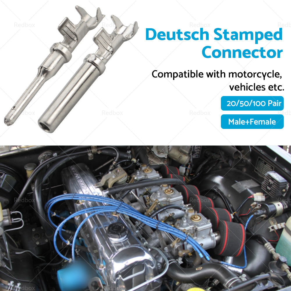 {{ 20 or 50 or 100 Pair Deutsch Solid Terminal No. 16 Stamped Contact Pins Male Female }} - Buy Car Parts Online at {{ Kaka Auto Parts }}.