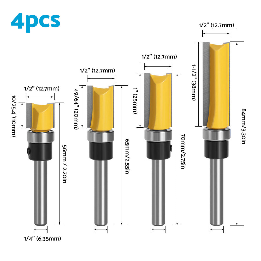 {{ 4pcs 1 4 Shank Top Bearing Flush Trim Pattern Router Bit Set Milling Cutter Kit }} - Buy Car Parts Online at {{ Kaka Auto Parts }}.