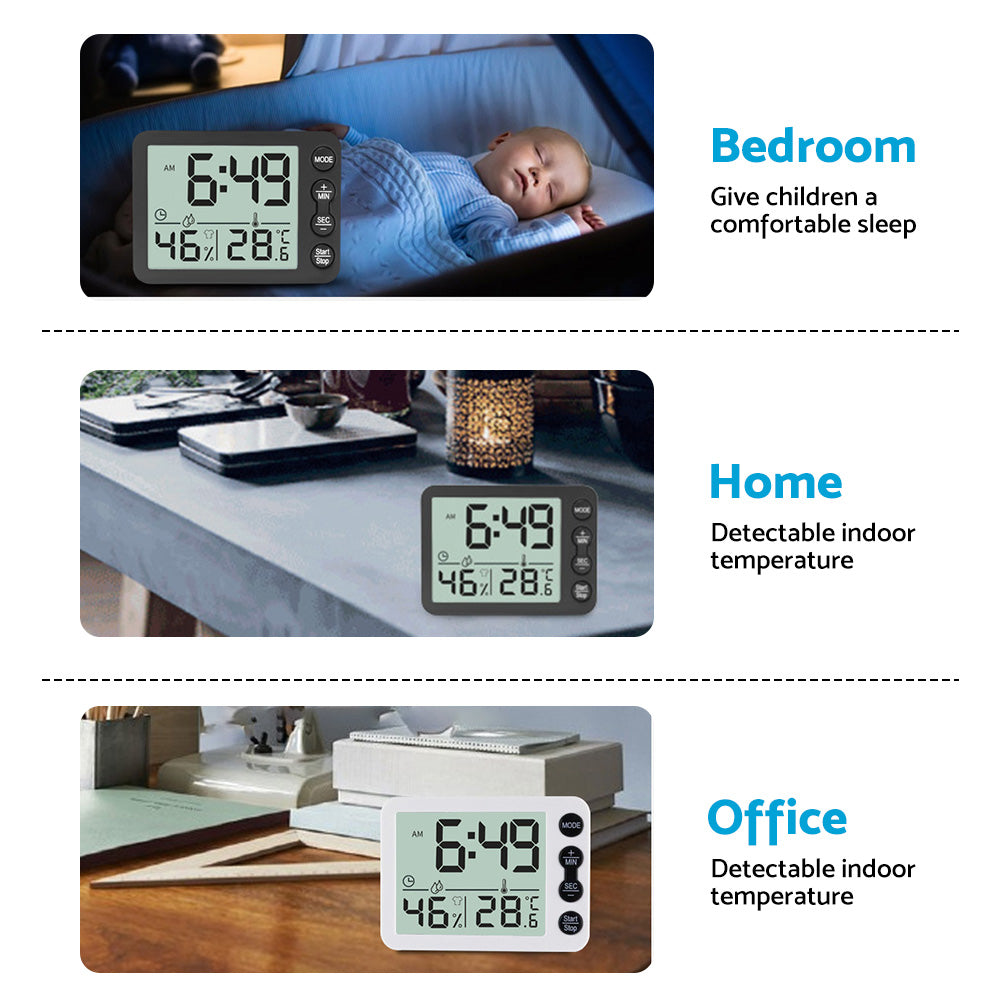Small Mini Digital Clock with Temperature Display Suitable For Travel, LCD LED, Alarm, Battery Operated – Black & White