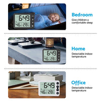 Small Mini Digital Clock with Temperature Display Suitable For Travel, LCD LED, Alarm, Battery Operated – Black & White