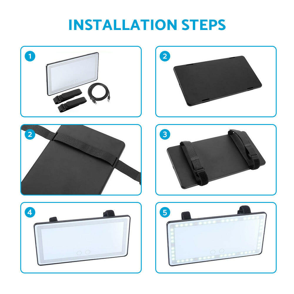 Sun Visor Makeup Cosmetic Mirror Set with 3-Type 60 LED Light 26x13cm Black Suitable For Universal Cars