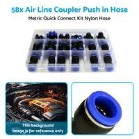 {{ 58pcs Air Line Coupler Push in Hose Joiner Metric Quick Connect Kit Nylon Hose }} - Buy Car Parts Online at {{ Kaka Auto Parts }}.