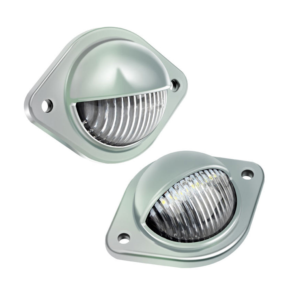 2x 12V LED Number Plate Lights Chrome Suitable For Car, Trailer, Truck, Caravan, Van & Boat