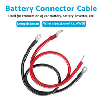 50cm 12V Battery Joiner Connector Lead Suitable For DC Wiring – 100A Cable With Red & Black Lugs