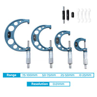 4x Outside Micrometer Set 0–100mm Carbide Tip Precision Measuring Tool 0.01mm Suitable For Machinist