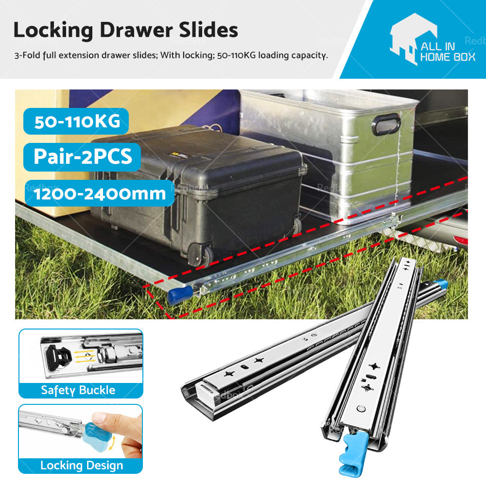 {{ PAIR 90KG Loading Capacity Locking Drawer Slide Runner Trailer 800mm or 1600mm }} - Buy Car Parts Online at {{ Kaka Auto Parts }}.