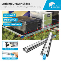{{ PAIR 90KG Loading Capacity Locking Drawer Slide Runner Trailer 800mm or 1600mm }} - Buy Car Parts Online at {{ Kaka Auto Parts }}.