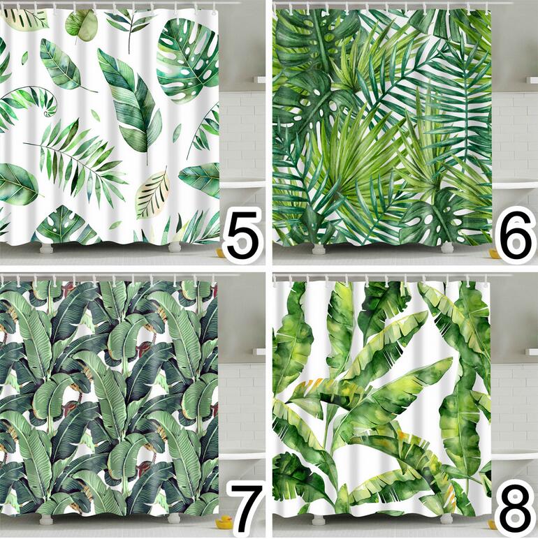 {{ Bathroom Fabric Shower Curtain 12 Hook Set Water Resistant Tropical Plants Panel }} - Buy Car Parts Online at {{ Kaka Auto Parts }}.