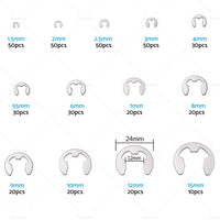 {{ Stainless Steel E Clips C Circlip Kit Retaining Ring 400PCS Assorted M1. 5-M15mm }} - Buy Car Parts Online at {{ Kaka Auto Parts }}.