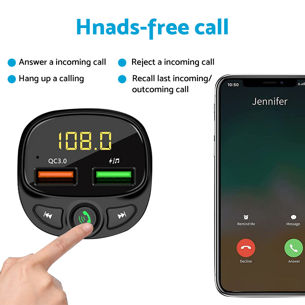 Car Phone Charger FM Transmitter With Wireless Adapter Suitable For iPhone & Android